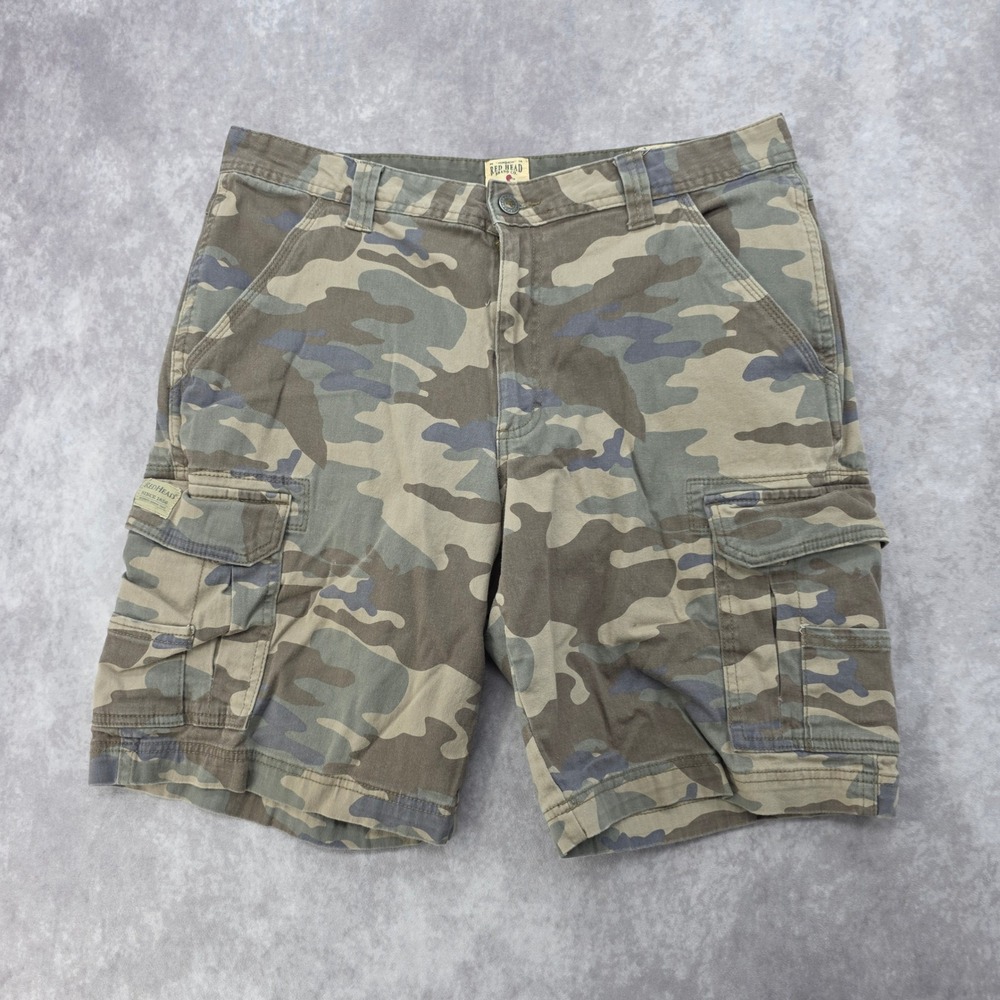 RedHead Camo Cargo Shorts Mens Size 34 Green Brown Woodland Camouflage Outdoor